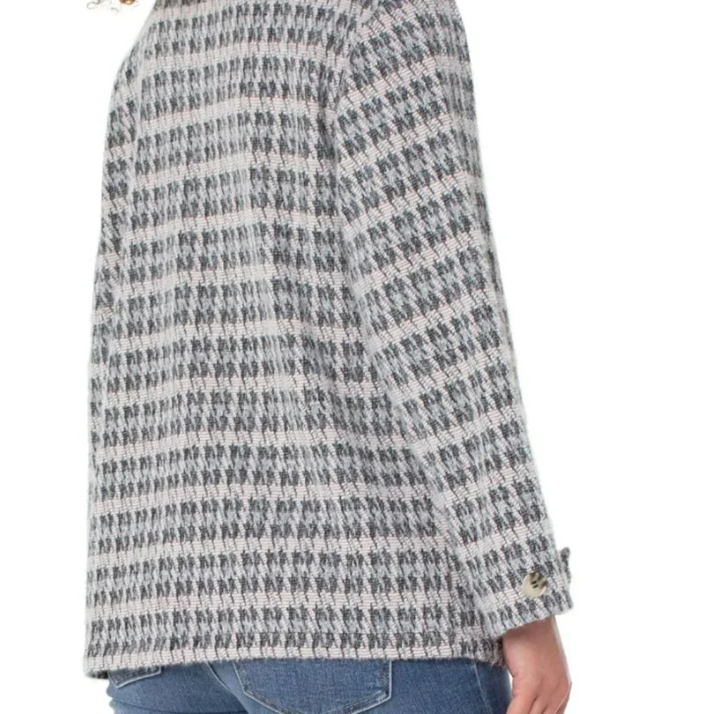 Liverpool Heather Houndstooth Fuzzy Button Front Boxy Jacket Women's Large - Picture 2 of 16